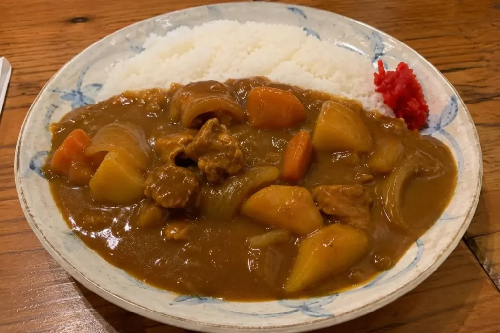 Curry giapponese con riso, patate e carote