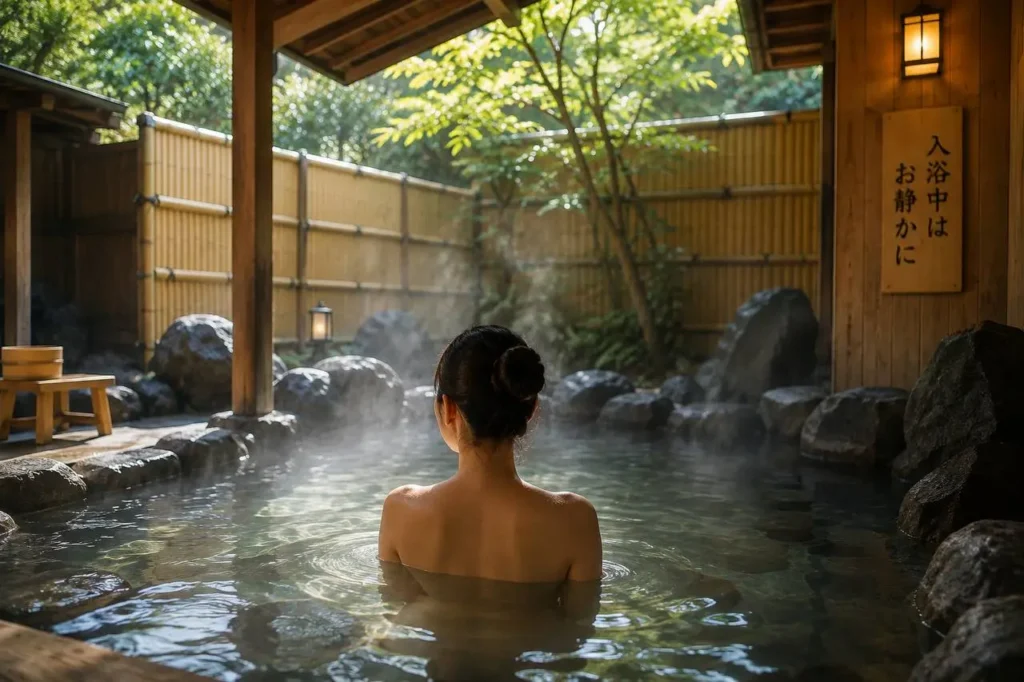 photo 2026 08 18 22 20 35 Persona immersa in una vasca termale onsen