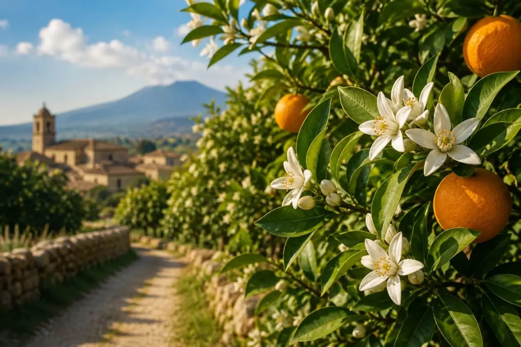 Zagara di Sicilia in fiore tra gli agrumeti siciliani