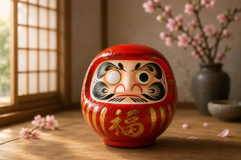 Daruma giapponese rosso, simbolo di perseveranza e portafortuna