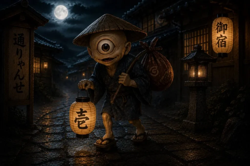 Hitotsume-kozō, yokai giapponese con un solo grande occhio raffigurato come un giovane monaco