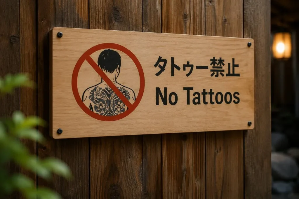 photo 5987720392937770265 y Cartello che vieta i tatuaggi in un onsen giapponese